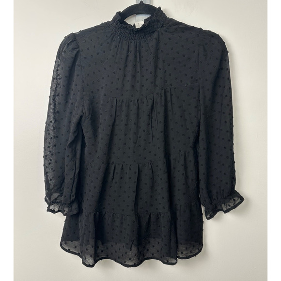 NEW Monteau Los Angeles S Black Tunic Textured Dot Lined Top Blouse D2 - Picture 3 of 7